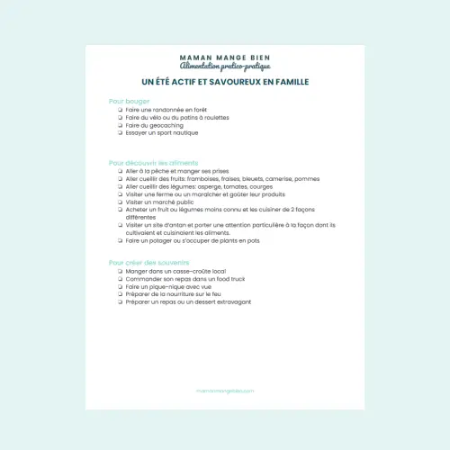 GRATUIT : fiche imprimable : Un été comme Maman Mange Bien