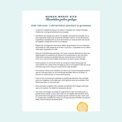 GRATUIT : Aide-mémoire - L'alimentation pendant la grossesse